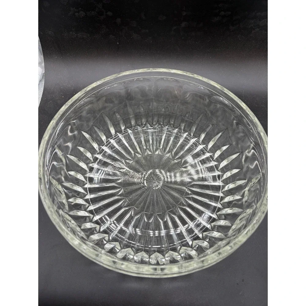 Vintage Clear Pressed Glass Salad Bowl with Matching Acrylic Serving Utensils